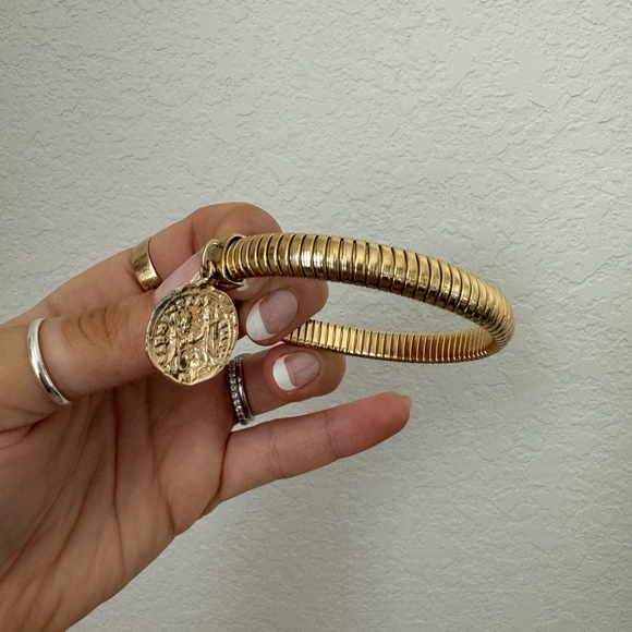 Gold Bangle with Charm - Picture 1 of 3
